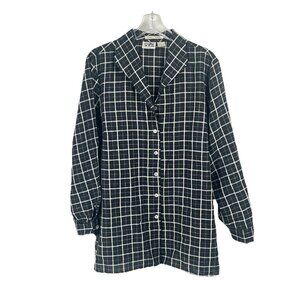 Edward Woman Irish Linen Black White Plaid Button Down Shirt Sz 1X Lagonlook